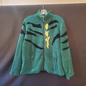 Jamie Sadock Thick Knit Lined Cardigan Sweater Extra Large Green Black Neon